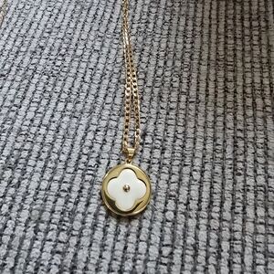 Elegant 14k Gold Plated and White Pendant Necklace